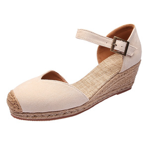 Zapatos de <span class=keywords><strong>pescador</strong></span>, <span class=keywords><strong>sandalias</strong></span> de una pieza de gamuza nuevas de verano con suela gruesa de tacón inclinado para mujer, <span class=keywords><strong>Sandalias</strong></span> de tacón inclinado para exteriores - Product Image 6