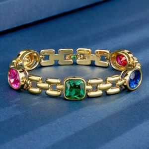 Toderi Jewelry Eco-friendly <b>Copper</b> 8*8/8*10MM Multicolor Zircon Gold Plated Chain <b>Bracelets</b> Wholesale for Premium Gift - Product Image 3