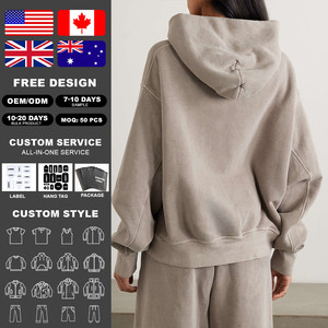 Conjunto Deportivo KingSen para Mujer, Estilo Vintage, Lavado, de Algodón Grueso, Sudadera con Hombros Caídos y Pantalones Anchos, 2 Piezas, Ropa Casual para Estar en Casa - Product Image 2