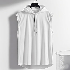 Gilet Casual <span class=keywords><strong>senza</strong></span> <span class=keywords><strong>maniche</strong></span> da uomo con <span class=keywords><strong>cappuccio</strong></span> e t-shirt con lacci comode felpe e felpe - Product Image 2