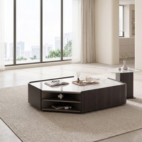 Table basse moderne pour salon, réglable en hauteur, avec plateau miroir en forme de roche, en bois noir