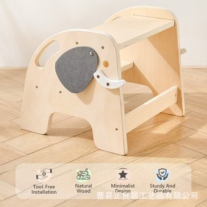 Chaise haute en bois pour enfant, marchepied double couche antidérapant, design sécurisé pour enfants - Product Image 2
