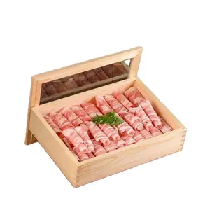 حافظة خشبية على الطراز الياباني مع غطاء شفاف لأطباق الساشيمي والسوشي والأطباق