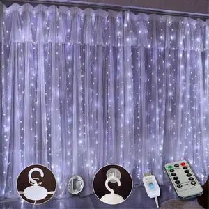 Kanlong USB remote control timer 8 modalità di luce 300 LED cascata Hanging string Window Christmas Curtain Lights per camera da letto