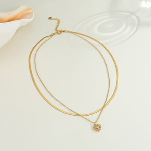 Collar de cadena con hoja en forma de corazón galvanizada - Estilo de lujo y nicho, cadena de cuello, moderno y versátil. - Product Image 2