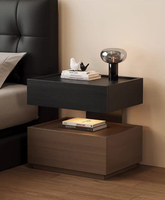 Mesa de Noche Ajustable de Madera Maciza Estilo Moderno de Mediados de Siglo, Mesita de Noche Vintage para Dormitorio con Cajones, Acabado en Nogal, Mesa Auxiliar para Espacios Pequeños