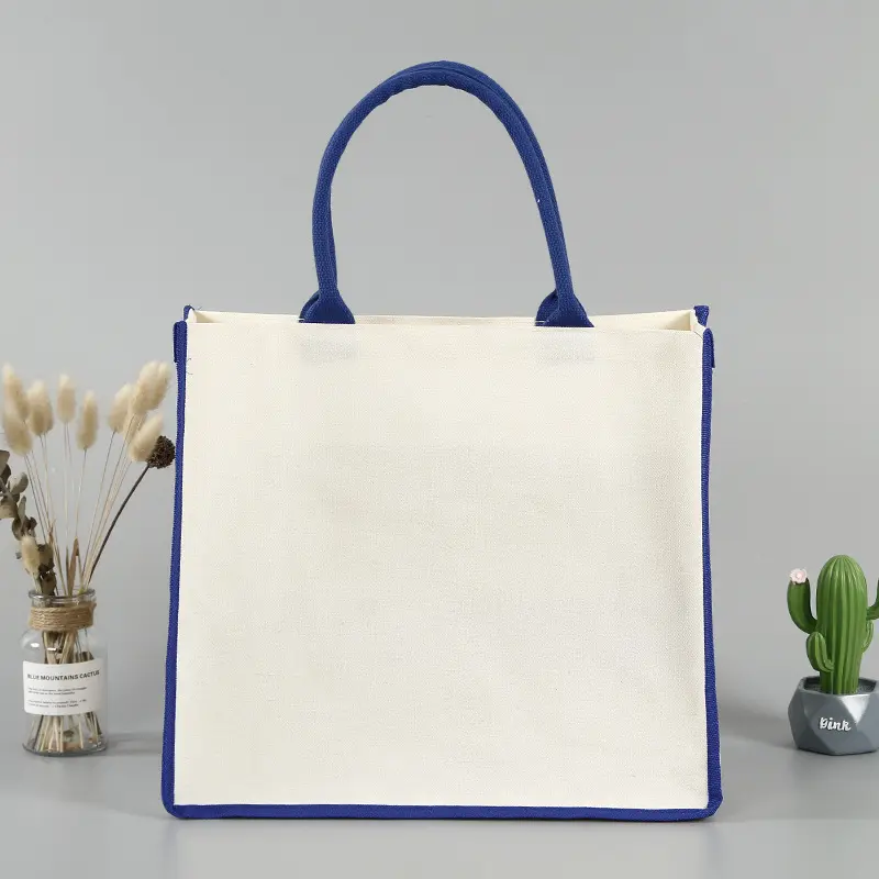 Bolso de mano de lona con fondo cuadrado en blanco, bolsas de algodón de compras impresas coloridas hechas a medida, bolso de lona creativo publicitario