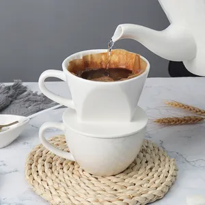 Coffee Dripper Custom Home Cafe Coffee Pour Over Dripper Set White Filter Cup Taper Ceramic Coffee Dripper