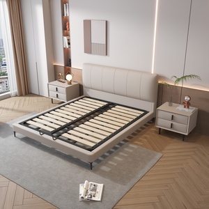 Geshang Modern Italian Minimalist 1.8m King <strong>Bed</strong> Soft Upholstered Genuine Leather Art <strong>Bed</strong> <strong>Pine</strong> Wooden <strong>Frame</strong> for Master Bedroom - Product Image 2