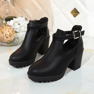 Nouvelles Chaussures Professionnelles Plateformes Style Britannique Automne Grande Taille Talon Épais Bout Rond Talon Moyen Coupe Profonde pour Femme - Product Image 3