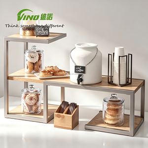 Expositor de postres de madera y metal de varios niveles, juego de Buffet, elevador de buffet resistente para alimentos - Product Image 2