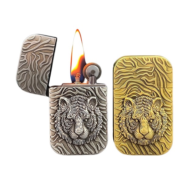 Zinc Alloy Shell tiger Retro Bronze Metal Embossed Custom LOGO Windproof Kerosene Lighter