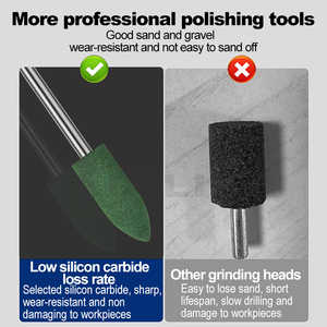 Pointes de polissage montées sur caoutchouc vert de précision, tête de polissage en carbure de silicium, pierre abrasive pour la finition des moules métalliques - Product Image 4