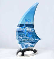 Vente en gros trophée en verre cristal optique en forme de bateau yacht avec MH-J0638 à base métallique