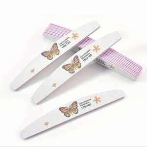 Custom Logo Butterfly Nail Files 100/180 Grit Zebra Half Moon Double Sided Emery Board for Manicure