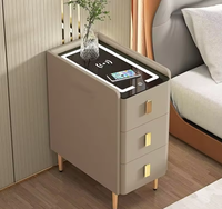 Table de chevet moderne en bois massif avec chargeur USB sans fil, rangement et haut-parleur intelligent - Trois tiroirs pour chambre à coucher