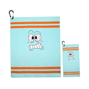 Hot Selling 2Pcs/Set Golf Gift Set Clip Golf Towel Waffle Blue Emo/ji Pattern Custom Golf Towel