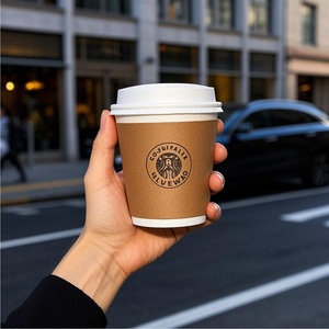 Multi-Size 4oz/8oz/10oz/12oz/14oz/16oz Disposable PLA Paper Cups Lids Waterproof Double Wall Design Plastic Free 'To Go' Cups