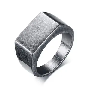 Unique Vintage Ring Simple Stainless Steel Ring Men Wide Rock Punk Men&#39;s Ring Retro Style Tribal Jewelry
