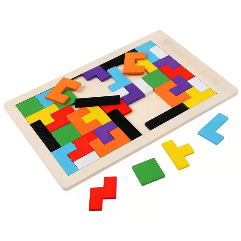 Regali educativi precoci in legno colorato Puzzle 3D blocchi Tangram Jigsaw blocks giocattolo per bambini