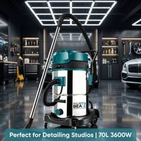 PB 3600W Aspirateur professionnel électrique pour detailing automobile, en acier inoxydable, 70L, aspirateur humide et sec industriel, triple moteur, 5+ buses, certifié CE