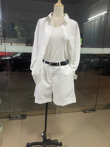 Spot nuovo stile tinta unita stile tinta unita Casual camicia a maniche lunghe <span class=keywords><strong>pantaloncini</strong></span> con cintura abito da <span class=keywords><strong>donna</strong></span> - Product Image 3