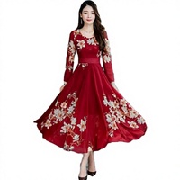 Nouvelle Robe Longue Ample à Manches Longues et Imprimé Floral Style Coréen pour Femme, Taille Plus, Coupe Évasée, Printemps 2025, XL