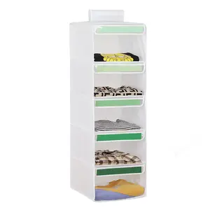 5 Shelf Hanging Closet Organizer Folding Hanging Storage Bag with Separated Labels