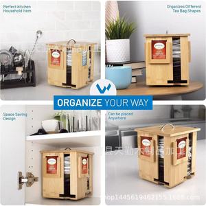 Cross-border wooden rotating <b>tea</b> storage <b>box</b>, desktop four-compartment independent <b>tea</b> bag and coffee canister, portable <b>tea</b> - Product Image 4