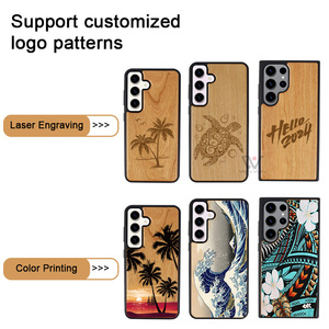 Coque arrière en cuir PU grain de bois naturel Coque de téléphone en bois TPU Housse pour iPhone 15 Pro Max Housse de téléphone pour <span class=keywords><strong>Samsung</strong></span> - Product Image 4