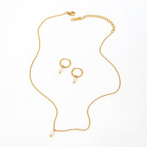 Joolim 18k Gold Plated Tiny Mini Real Natural Freshwater <b>Pearl</b> Stainless Steel Dainty <b>Necklace</b> <b>Earring</b> Delicate Jewelry Set - Product Image 3