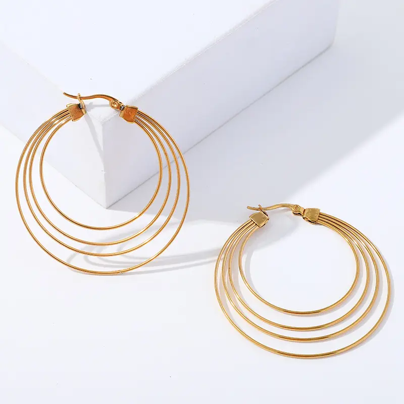 Hoop-Ohrring einfache doppelverwendung edelstahl Piercing 3-Ring hohle Ohrringe für Damen