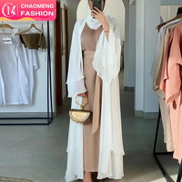 1875 # New Arrival Màu Rắn Abaya Dubai Thời Trang Phụ Nữ Hồi Giáo Cardigan Đôi Chiffon Hồi Giáo Khiêm Tốn Quần Áo