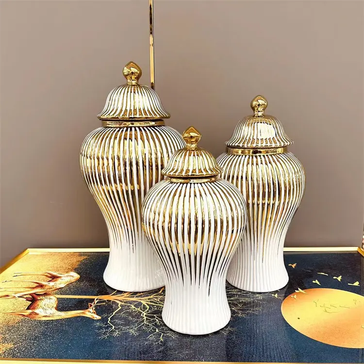 European Simple Electroplated Gold Ceramic Vase Hotel Decoration Wedding Vase Ginger Jar
