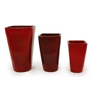 Ensemble de pots à fleurs en céramique émaillée rouge écologique de style américain, durables, avec trou de drainage pour la maison, le jardin intérieur/extérieur, la terrasse - Product Image 1