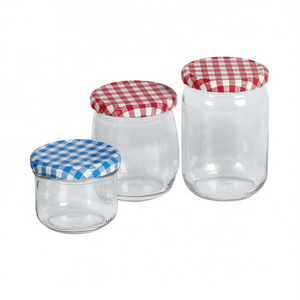 <b>Screw</b> Top Glass Jar 250ml Checkered Lid Storage Bottle <b>Set</b> - Product Image 2