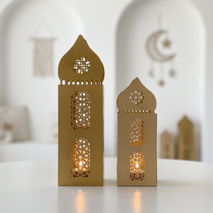 Faroles de Metal Dorado con Forma de Mezquita Marroquí, con Recortes Intrincados, Hechos a Mano, Decoración para el Hogar para el Ramadán - Product Image 3