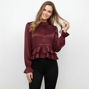 Camicetta Peplum Personalizzata con Puntini Scintillanti e Orlo a Balze a Strati <span class=keywords><strong>per</strong></span> Donna, <span class=keywords><strong>Top</strong></span> a Collo Alto - Product Image 3