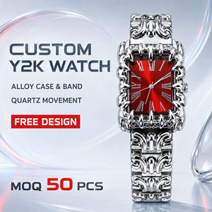 Orologio al Quarzo OEM Y2K Barocco con Cassa in Lega Goffrata, Bracciale e Quadrante <span class=keywords><strong>Rosso</strong></span> con Numeri Romani, Moda Uomo e Donna, Design Personalizzato, Logo Personalizzato, MOQ 50 - Product Image 1