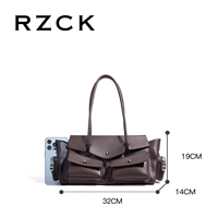 Tas Tote Kulit Asli Korea Berkualitas Tinggi RZCK dengan Estetika Hitam, Dilengkapi Kantong dan Resleting, Tas Selempang Mewah dan Langka untuk Wanita