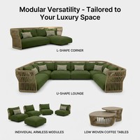 Ensemble de canapé d'extérieur en aluminium moderne tressé en forme de L avec coussins imperméables et table basse pour balcon, patio, jardin (10+ places)