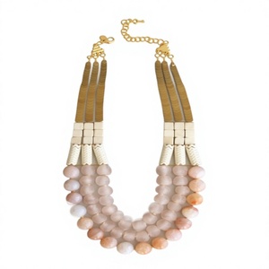 Handmade Resin Beaded <b>Necklace</b> With Gold Tassel And Cream Square Accents Fashion <b>Statement</b> Jewelry Wedding Party For Women - Product Image 1