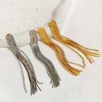 Boucles d'oreilles pendantes longues à pampilles avec accents en zircone, plaquées or 18 carats, tiges en laiton argenté, bijoux élégants de style européen pour femmes