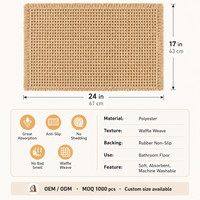 Tapis de bain en polyester gaufré antidérapant, absorbant, séchage rapide, microfibre 1200-1500 GSM, moderne, pour hôtel, lavable en machine, tapis de salle de bain