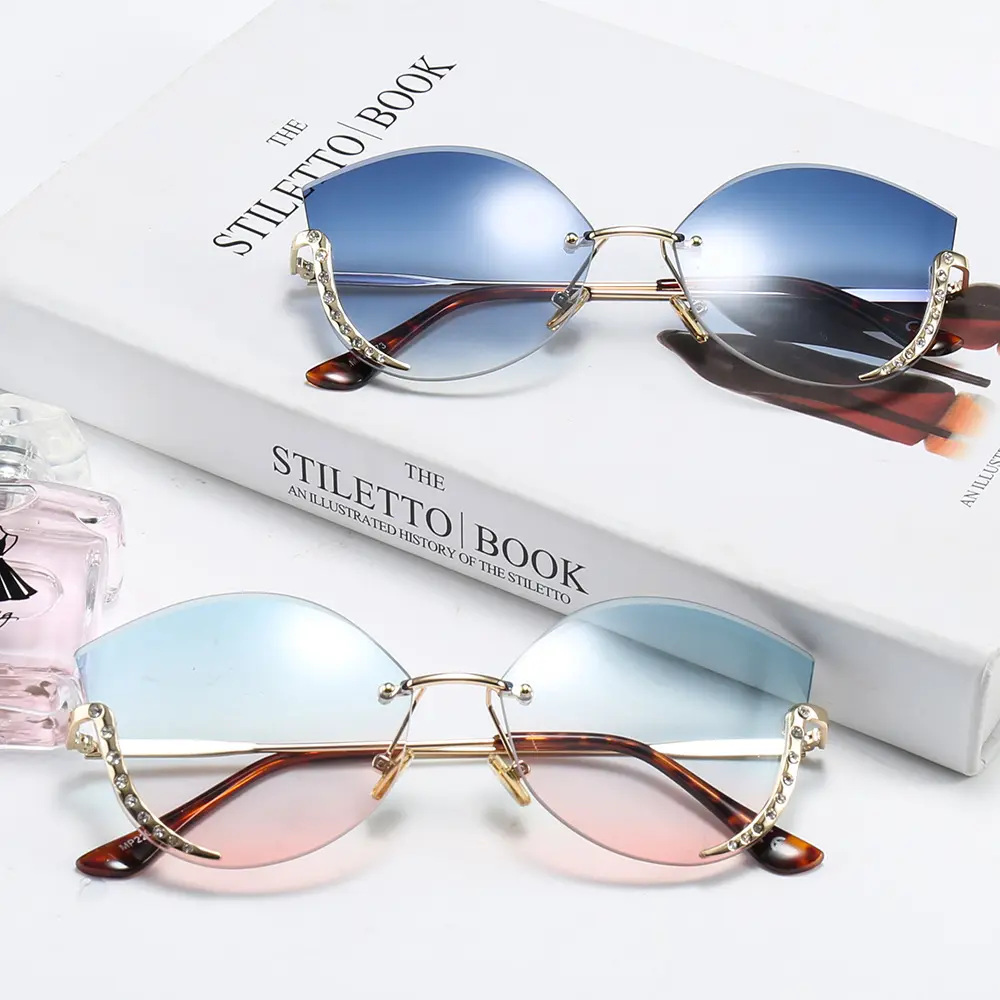 Diamant-Schnitt-Rand-Katz-Augen-Sonnenbrille 2021 neue Moden-Sonnenbrille randlos Damen Straßenbrille 2024
