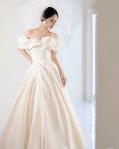 S0718G nueva superventas satén blanco hombro novia está casada satén Simple elegante mujeres vestidos de noche de talla grande - Product Image 1