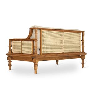 Luxury Solid Teak Wood 2 Seater Lounger <b>Sofa</b> With Upholstered Cushions For Indoor <b>Living</b> <b>Room</b> Drawing <b>Room</b> Hall - Product Image 3
