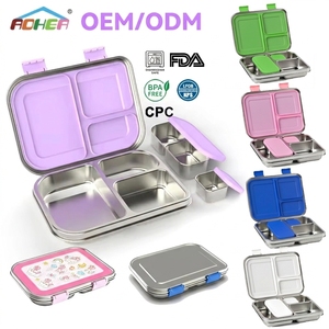 Aohea 3 Compart Hot Lunch <strong>Box</strong> 304 Stainless Steel Bento <strong>Box</strong> <strong>with</strong> Nylon <strong>Lid</strong> Food Container <strong>Storage</strong> <strong>Box</strong> <strong>with</strong> Soup Jar - Product Image 1
