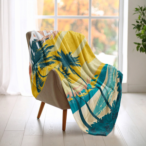 Coperta in Flanella con Stampa Digitale Decorativa Design Spiaggia e Palme, Fornitore OEM per Vendita all'Ingrosso per Supermercati - Product Image 1