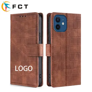 New Custom Logo Leather Phone Cover Wallet Phone Case Crocodile Skin Texture PU Flip Case For IPhone 15